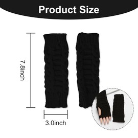 Feelorna Fingerless Knitted Gloves for Women, Winter Arm Warmer Thumb Hole Gloves Soft Ladies Wrist Long Half Finger Mittens (Black)