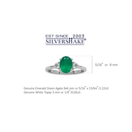 Silvershake 1.12ct. 8X6mm Oval Shape Natural Emerald Green Agate and White Topaz 925 Sterling Silver Engagement Ring Size 8