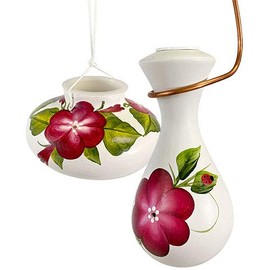 Lone Wolf Ceramic Hummingbird Feeder Set, Garnet Posy