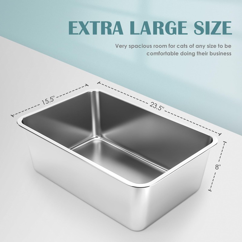 IKITCHEN Stainless Steel Cat Litter Box, Large Metal Litter Box