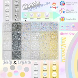 qiipii White 3-10mm Flatback Pearls and Rhinestones w B7000 Jewelry Glue for Bedazzling Crafting Half Pearls Resin Stones Diamonds for Face Eyes Makeup Tumblers Bottles Crafts Grad Cap Shoes Scrapbook