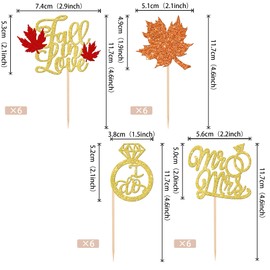 24 piezas de decoración para magdalenas de otoño en el amor con purpurina, hojas de arce para magdalenas de Mr & Mrs Diamond I Do para decoración de magdalenas para otoño, boda, compromiso, despedida de soltera, fiesta temática, suministros de decoración