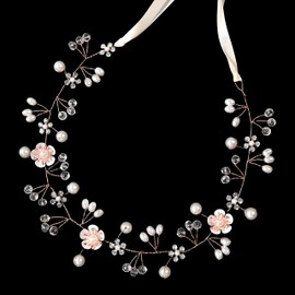 SAPOSTA Flower Girl Headpiece, Flower Girl Hair Accessory, Wedding Headband for Girls, Princess Crystal Pearl Hair Accessories for Birthday, Party, First Communion,Wedding (B#Rose Gold, One Size)