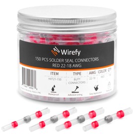 Wirefy Wirefy 150 PCS Solder Seal Wire Connectors - Heat Shrink Solder Butt Connectors - Waterproof Solder Sleeves - Self Soldering Wire Connectors - Red 22-18 AWG