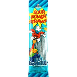 Sour Power Candy Straws, Blue Raspberry, 1.75 oz (Pack of 24)