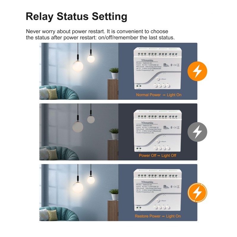 Yitouniu EWeLink 4-Channel Smart WiFi Relay Switch Module, AC7-32V, APP