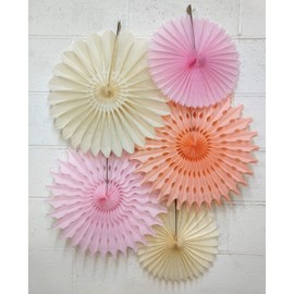 5-Piece Tissue Paper Fans, Pink Peach Blush