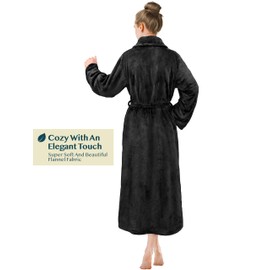 PAVILIA Black Women Robe Fleece Plush Soft, Fluffy Fuzzy Cozy Warm Lightweight Bathrobe, Shower Spa House Long Robe for Women, S/M