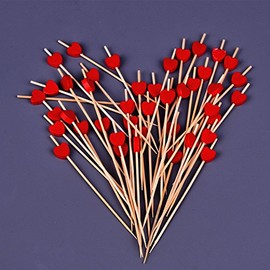 AILEXI Cocktail Sticks 100 Counts Wooden Toothpicks Party Supplies Frill Finger Food Fruits Sandwich Nibbles - Red Hearts
