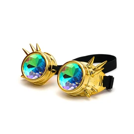 DPLUS Motorcycle Goggles Kaleidoscope Rave Rainbow Crystal Lenses Vintage Goggles Glasses for Men Women Kids Youth Adult (Gold)