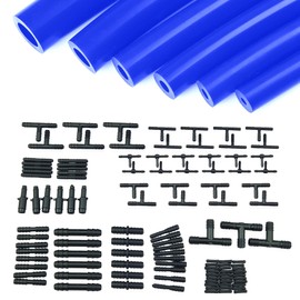 Ucreative Silicone Vacuum Hose Kit 6PCS 5FT Tubing (1/8" to 3/8") + 113PCS Nylon Connectors High Performance Automotive Replacement (Blue)