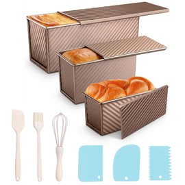 3 Pack pullman loaf pan with lid: pullman loaf pan Non-Stick Carbon Steel Bread Pans for Homemade Sandwich, Sourdough & Artisan Breads – Corrugated Toast Molds with Lids for Kitchen Home Baking