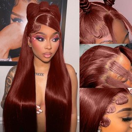 AMIRTY 250 Density Reddish Brown Lace Front Wigs Human Hair Copper Red Colored Straight 13x4 HD Lace Frontal Wigs Human Hair Pre Plucked with Baby Hair Glueless 28 Inch