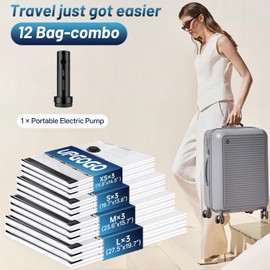 UPGOGO Combo 12 Pack Travel Vacuum Bags for Luggage with Portable Electric Pump,Vacuum Seal Bags for Clothing,Packing Cubes Compression,Cruise Ship and Travel Essentials