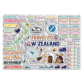 A4 Sticker Sheet New Zealand Landmarks Vinyl Stickers - Kiwi City Diary Travel Holiday Months Days Labels Scrapbook Journal #81389