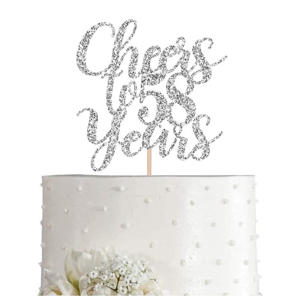 58 Silver Glitter Happy 58th Birthday Cake Topper, Cheers to 58 Years Party Decorations, Supplies, cake topper