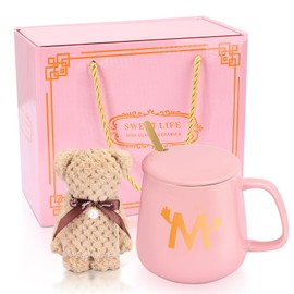 Tazas para Café, Taza de Café de cerámica con tapa y cuchara,Tazas de café en cajas de regalo,ideal como Regalos para Mujer Navidad y San Valentín, Regalos para Mamá y Día del Maestro
