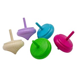 GICO Wooden Spinning Top in Onion Shape - Children's Wooden Spinning Top Set with 4 Pastel Colours, 1 Natural Colour - 6474