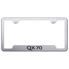 Au-TOMOTIVE GOLD Laser Etched Logo Cut-Out License Plate Frame for Infiniti QX70 (Brushed Chrome)