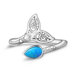 Helonley Mermaid Ring 925 Sterling Silver - Cute Mermaid Tail Rings Jewelry with Opal Diamond Sea Rings Adjustable Suitable for Women