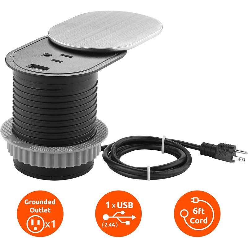 Link2Home 2 Pack Space Saver Grommet Socket with USB, 1