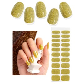 TOROKOM Halb ausgehärtete Gel Nagelstreifen- 20PCS U V Gel Nagel Aufkleber Transparente Nagel Wraps für Home Nail DIY Salon-Qualität streifen mit Nagelfeile, U V Licht erforderlich (Gloden Glitter)