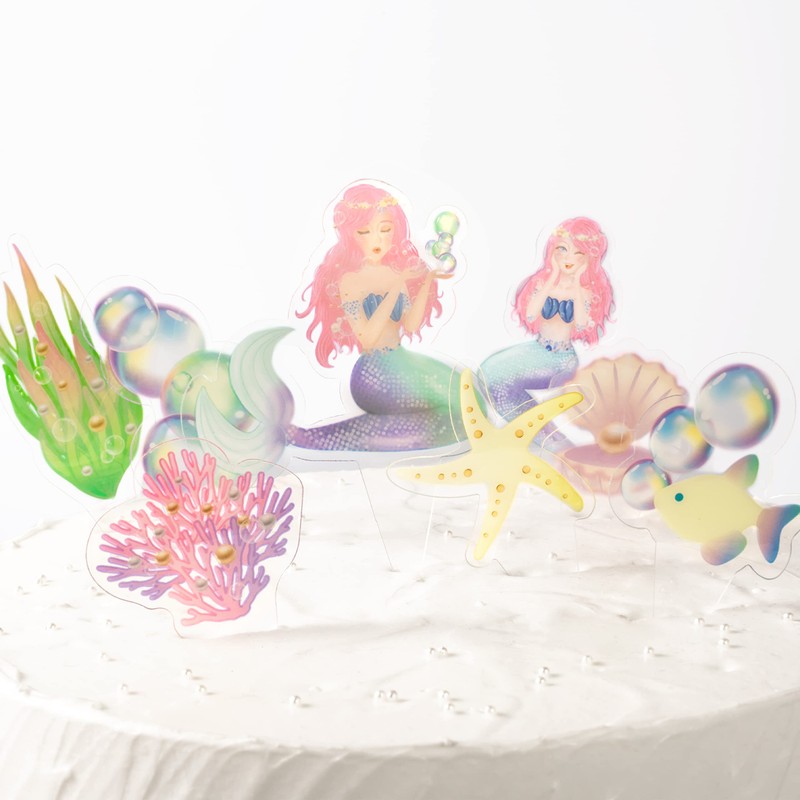14 piezas de decoración para tartas de sirena bajo el