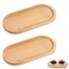 Nogeqi 2PCS Small Bamboo Tray, Bathroom Counter Tray, Oval Vanity Trays for Jewelry Cosmetics Small Items Organizing and Home Decor, 6.69 X 3.23 Inch
