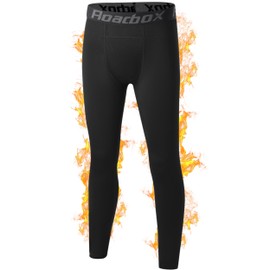Roadbox Youth Boys' Thermal Compression Pants, Fleece Lind Base Layer Sports Leggings, Athletic Tights for Cold Weather