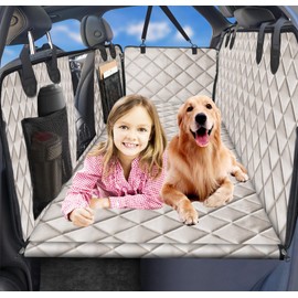 URPOWER Back Seat Extender for Dogs, Dog Car Seat Cover Hard Bottom Holds 400 lbs, Waterproof Dog Hammock for Car Pet Backseat Protector with Mesh Window, Large Space Dog Travel Bed for Car & SUV