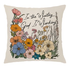 Nipil Vintage Floral Christian Pillow Covers 18x18, Christian Room Home Decor, in The Waiting God is Working Bible Verse Scripture Religious Decorative Throw Pillow Covers