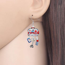BAMAY Acrylic Funny Nurses Day Medical Bag Kit Box Earrings Scissors Pills Dangling Nurse Appreciation Gifts for Women Medical Assistant Nursing Graduation Jewelry (Red)