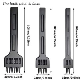 Pack of 3 Hole Punch Punching Tool, Leather Hole Punch Tools, Leather Chisel, Professional DIY & Craft Metal 2/4/6 Prong Leather Craft Tooth Punch Tool for Belt, Leather, Bracelet, Card (5 mm)
