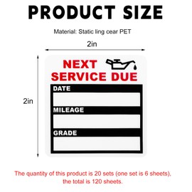 Yourkar 120 PCS Oil Change Stickers Static Cling, 2×2 Inches Next Service Due Stickers for Windshields, Clear Oil Change Reminder Sticker for Most Vehicles, Car Accessories