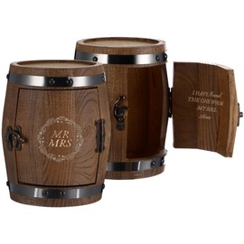 Cinnvoice 8" x 6.5" Barrel Keepsake Box Wedding Memory Wooden Box for Keepsakes Engraved Storage Box Rustic Decor for Bridal Shower Wedding Engagement Reception Ceremony Gift for Couples Bride Groom