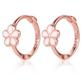 925 Sterling Silver Daisy Hoop Earrings, Flower Hoop Earrings Stylish Round Huggie Earrings Small Floral Daisy Jewelry for Women Pierced Cartilage Earrings Hoop Gifts for Girls(Rose Gold)
