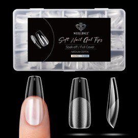 Modelones Nail Tips, Pre-shaped Full Cover Fake Nails Soft Gel Acrylic Nail Extension False Nail Kit 510PCS 15Sizes, Set 13