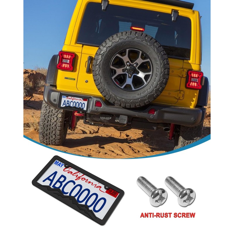ZXFOOG Mountain License Plate Frames- Plastic Black Car Tag Holder
