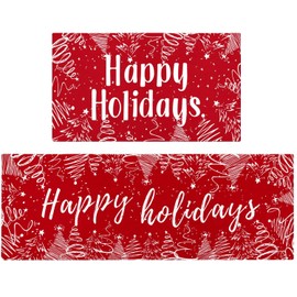 puwbnhj Merry Christmas Kitchen Rugs and Mats for Floor Set of 2,Happy Holiday Xmas Trees Winter Sink Mat Non Skid Washable for Home Farmhouse Decor 17"x47"+17"x30"