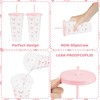 ARPOVIST 12Pcs 24 oz Pink Bow Plastic Cups with Straw