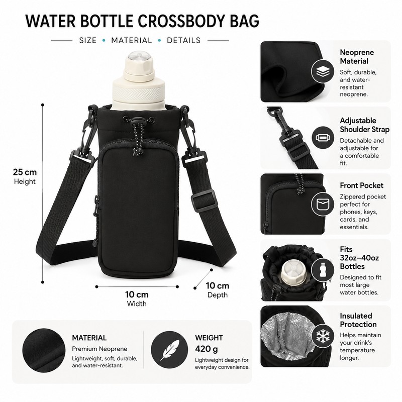 Water Bottle Crossbody Bag for Travel & Sports – Insulated