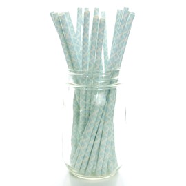 Light Aqua Baby Blue Damask Floral Straws (25 Pack) - Boy Baby Shower Supplies, Victorian Damask Party Straws, Wedding Vintage Straws, Flower Swirl Paper Straws
