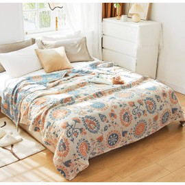 Scientific Sleep Floral Boho Mandala Datura Flower Bohemia Reversible 100% Cotton Muslin Blanket Throw Cover for Bed Couch Sofa Cozy Soft Lightweight Warm Quilt Bedspread Coverlet Twin 60 in x 80 in