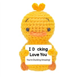 COZYMATE Crocheted Positive Energy Duck with Affirmations Cards Emotional Crochet Support Positive Energy Gifts for Women Friends Christmas Gag Gift (I D cking Love You)