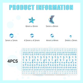 Pack of 4 Moon Face Gemstones Glitter Stones Stickers, Face Gemstones Temporary Tattoo Stones Face Eyes Body for Party Make-Up Festival (Blue)