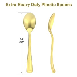 Dealusy 100 Count Heavy Duty Gold Plastic Spoons Disposable, BPA-Free, Heat Resistant, Solid and Durable Gold Spoons Disposable, Premium Plastic Gold Disposable Spoons for Party Supply