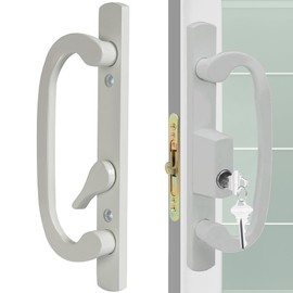 ACEPLANET Offset Position Keyed Sliding Patio Door Handleset with Mortise Lock, 45° Keyway, 3-15/16" H.C., Fits 1-3/8" to 2" Thick Doors, Non-Handed, White Diecast