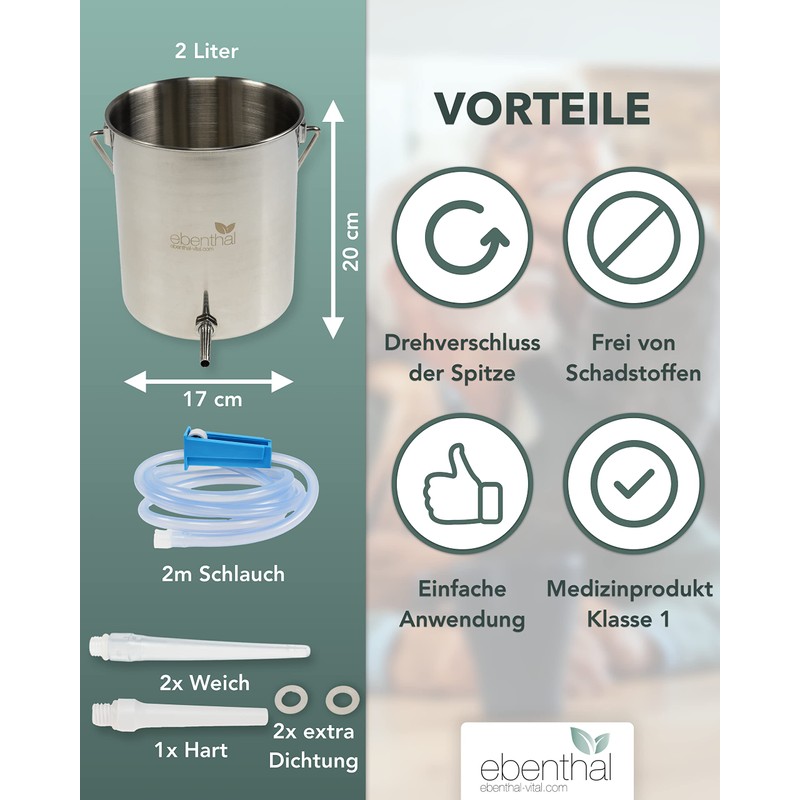 EBENTHAL VITAL® 2L Premium Stainless Steel Enema Set for Bowel