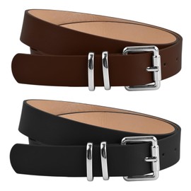 Anseom 2 Packs Women's Leather Belts, Women's Belts with Silver Buckle Fashion Vintage Adjustable Leather Ladies Belts Waist Belt for Jeans Dresses, Length 105 cm, width 2.8 cm (Black+Coffee)