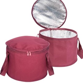 Oseeny 2 Pack Round Casserole Carrier Insulated Bags, Pie Tray, Insulated For Cold, 12.5 In Pie Carriers For Transport (Red)